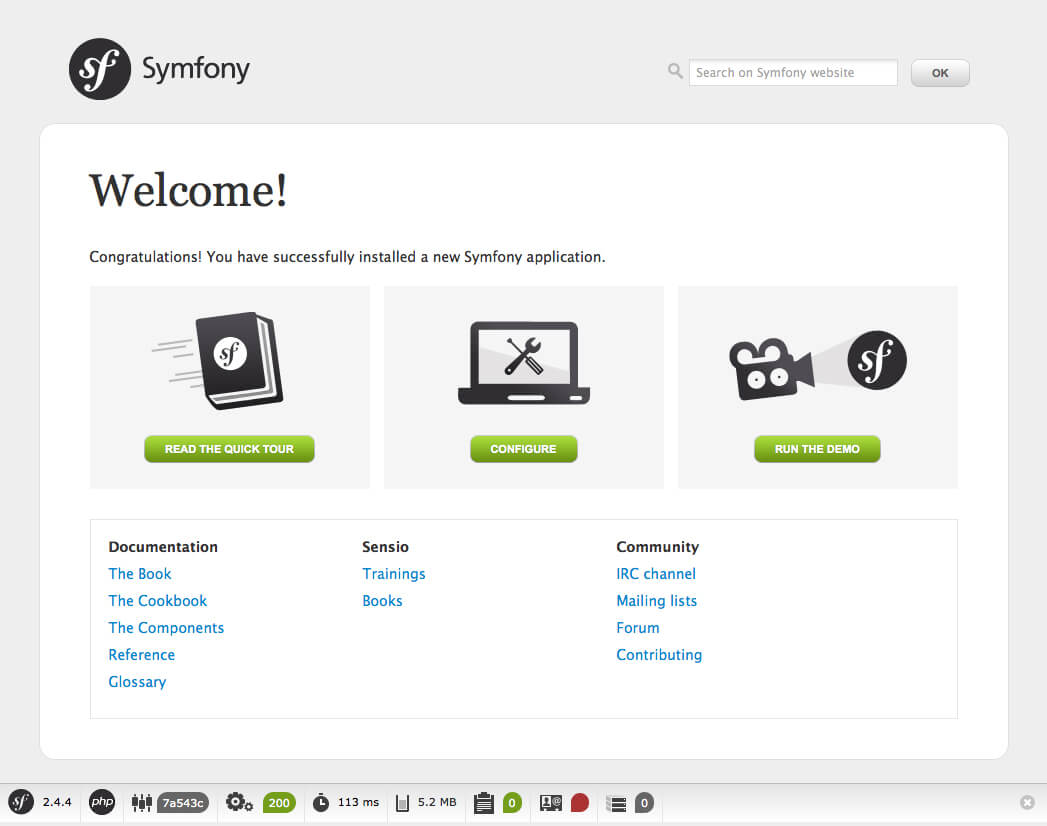 Symfony Welcome Page