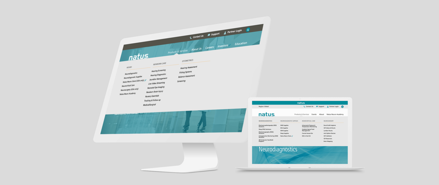 Natus navigation page displayed on desktop and laptop