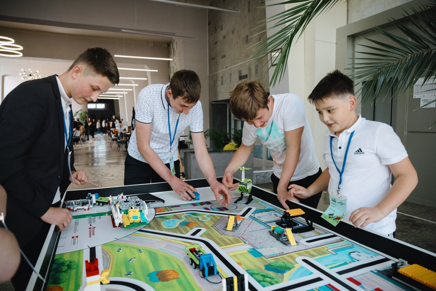 Group of Lego League participants working together