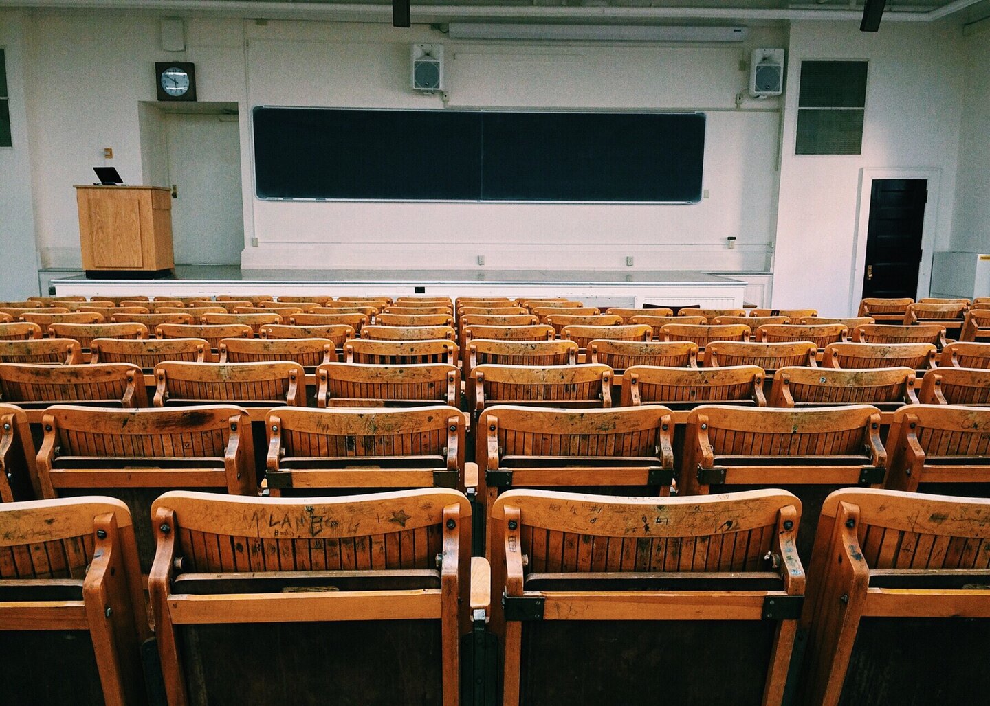 Empty seats in a lecture hall
